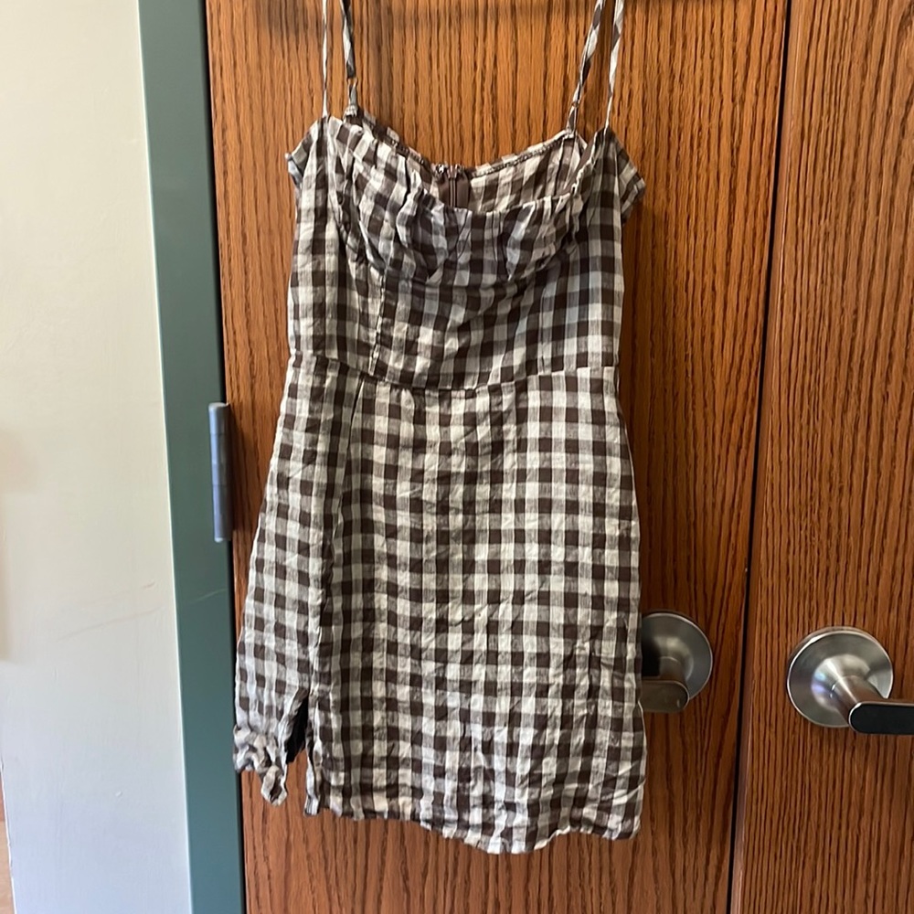 Brown  and White checkered mini dress. size small. worn only once. Boutique